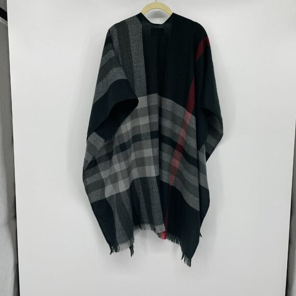 V Fraas black white red plaid  shawl overlay - Picture 4 of 10